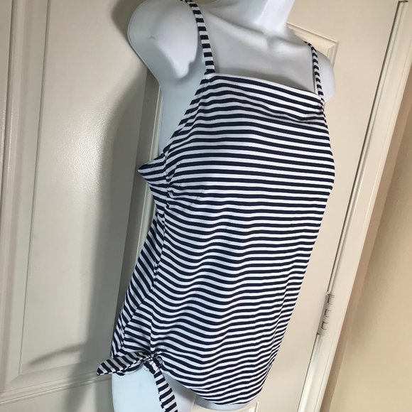 NWT Kona Sol Tankini Swimsuit Top Blue/White Stripe Side Tie - Picture 2 of 3
